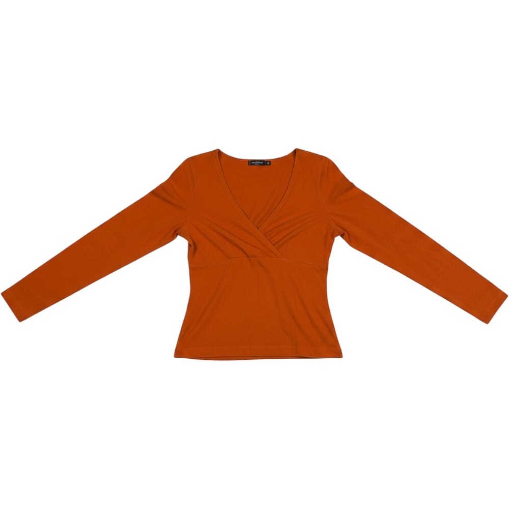 Y2K Eyeshadow Womens Medium Orange V-Neck Long Sleeve Wrap Front Top